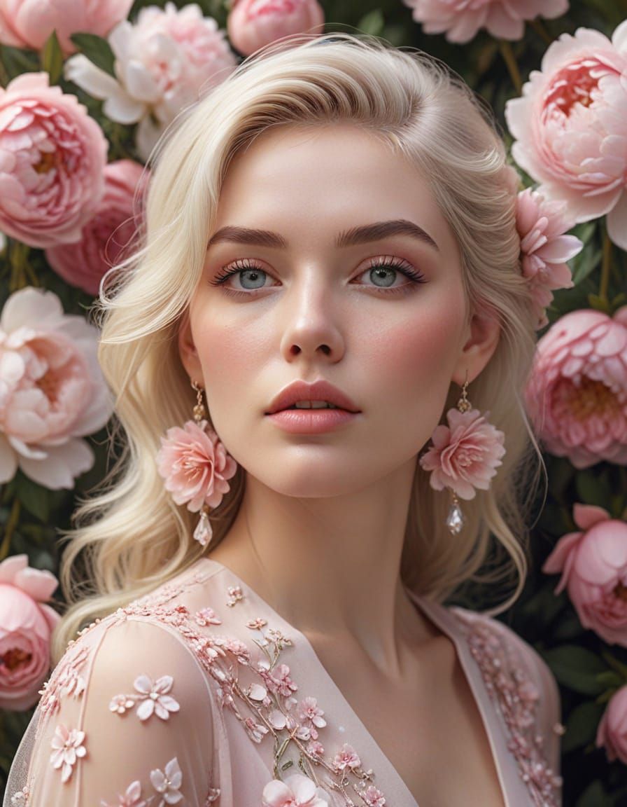 Portrait among peonies
