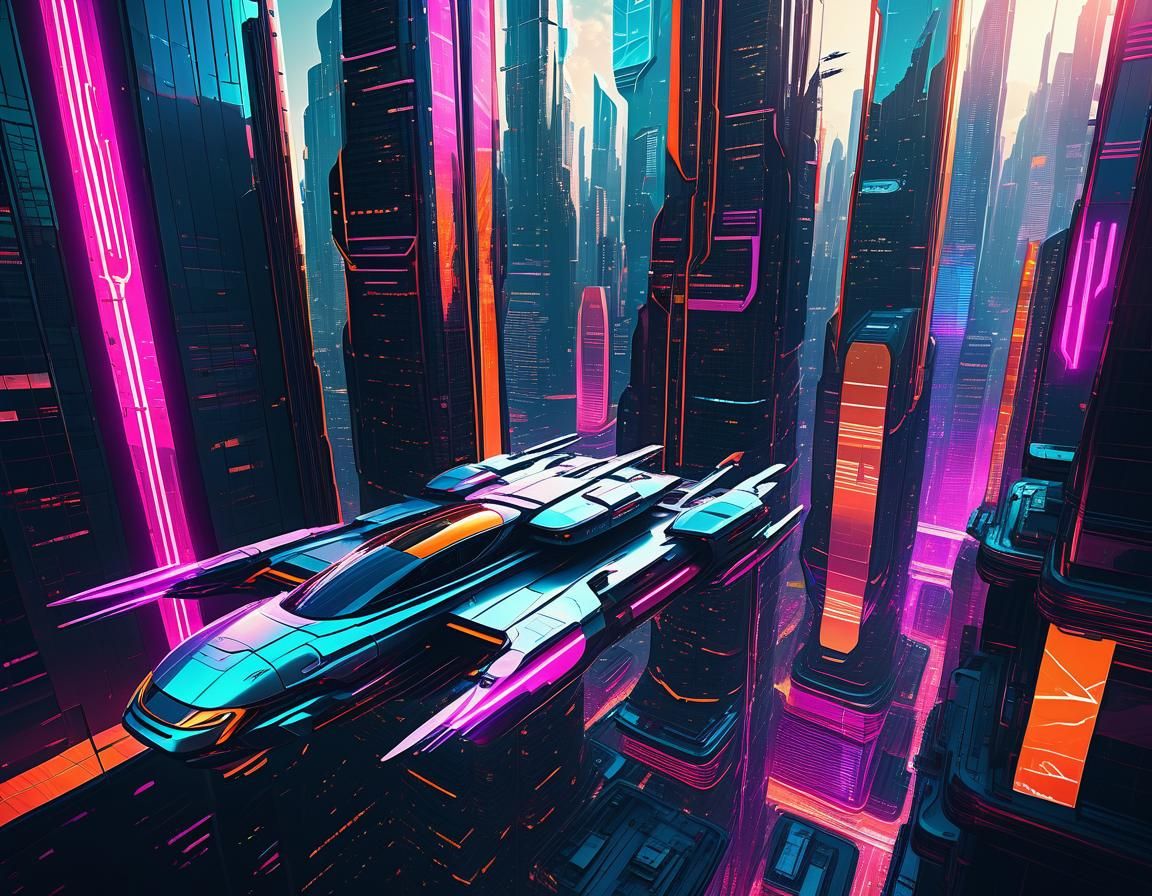 Vibrant Futuristic Cityscape in Digital Art Style