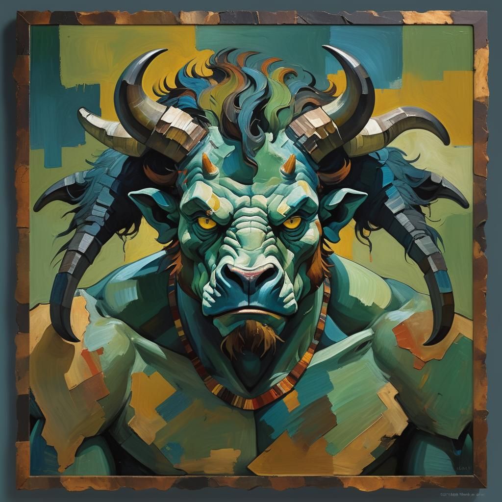 Fierce Minotaur in Expressionist Style