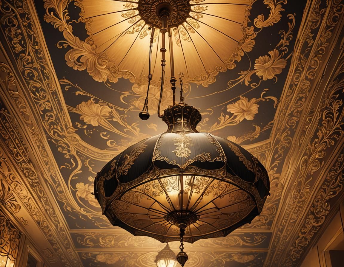 Baroque Fantasy Illustration of an Umbrella Lamp