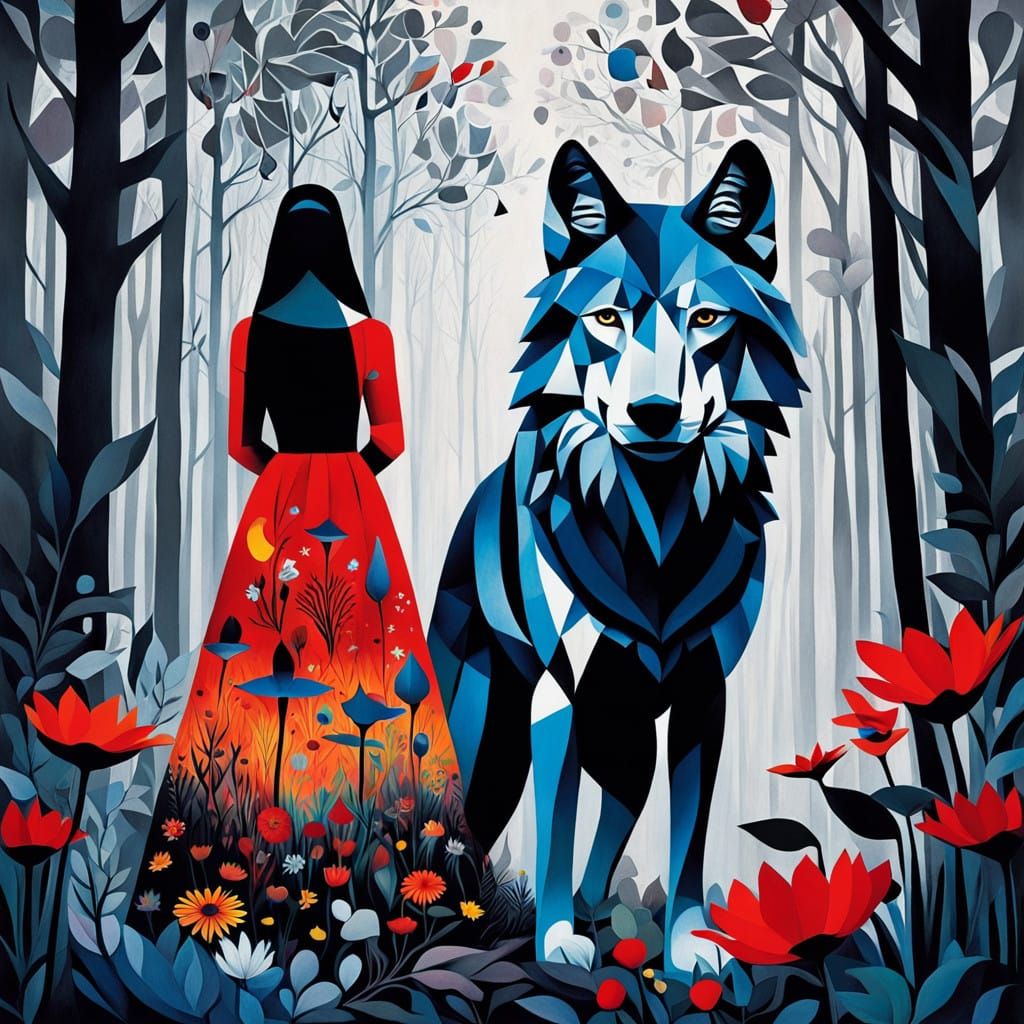 Surrealist Forest Dreamscape with Native Spirit-Woman and Wo...