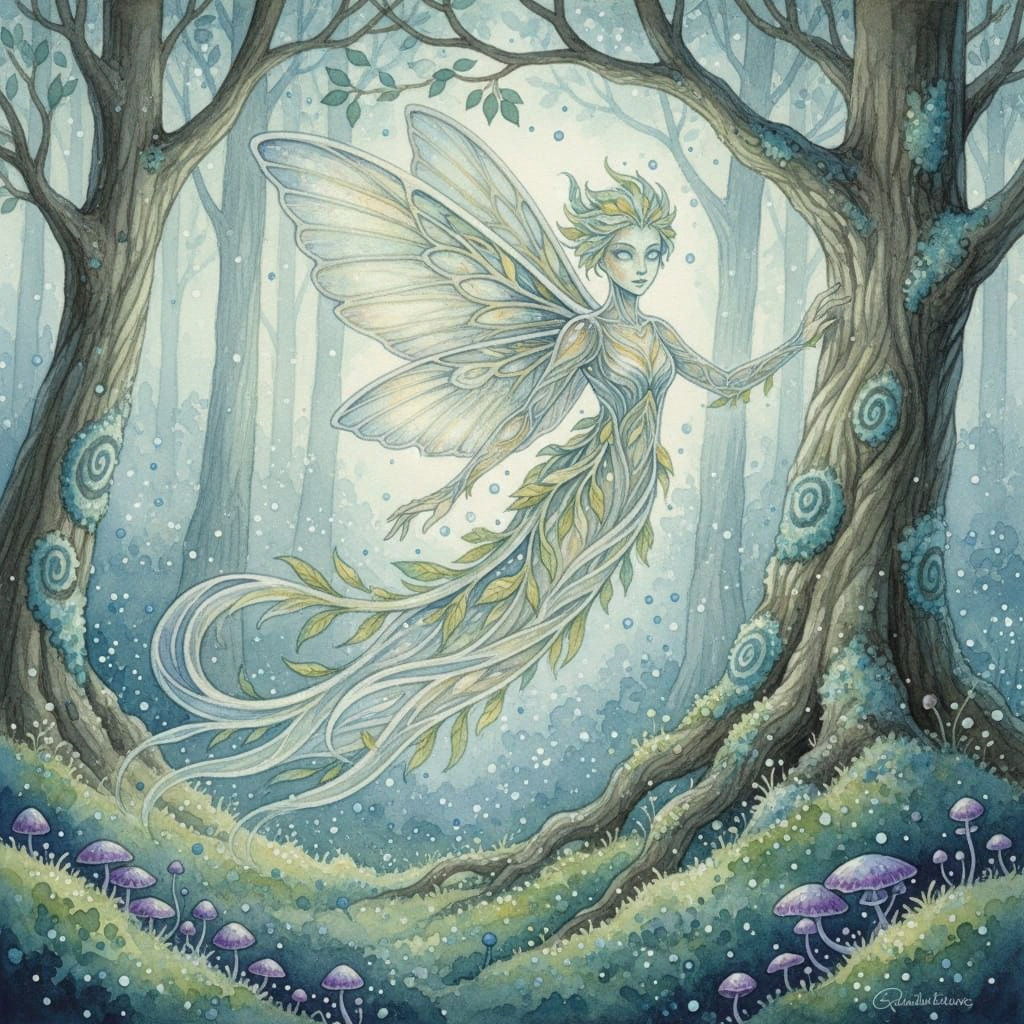 Ethereal Forest Spirit in Luminous Watercolor Style