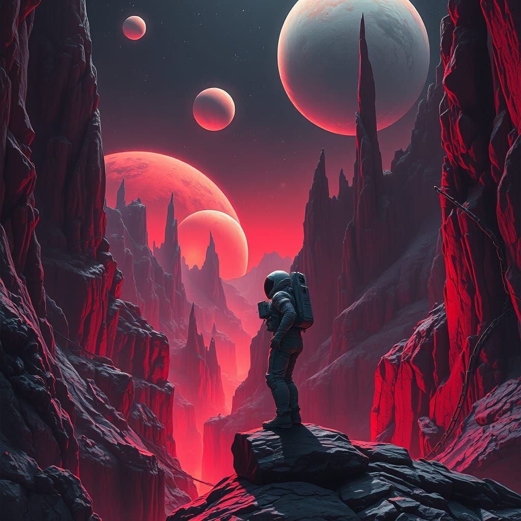 Cyberpunk Astronaut in Crimson Canyon