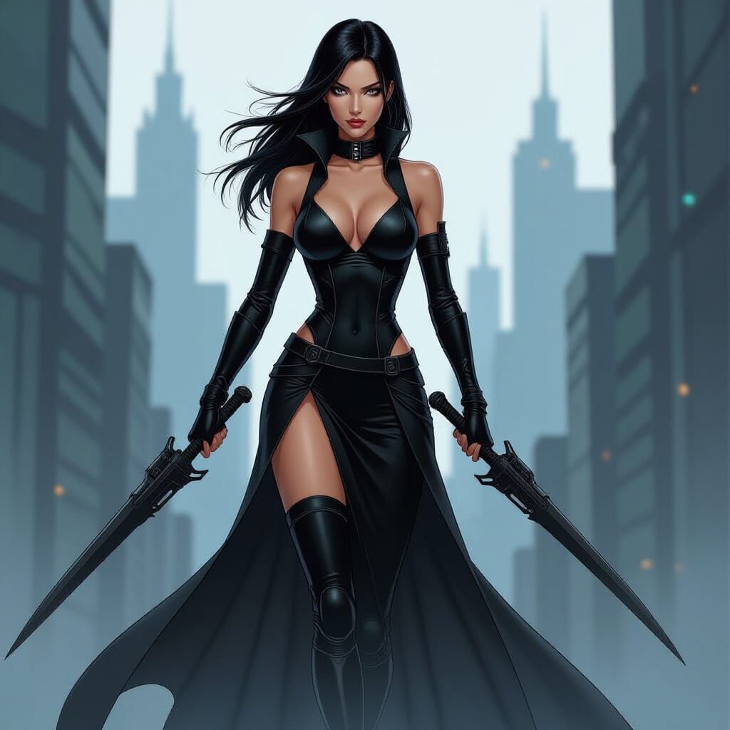 Futuristic Warrior Æon Flux in Dynamic Pose