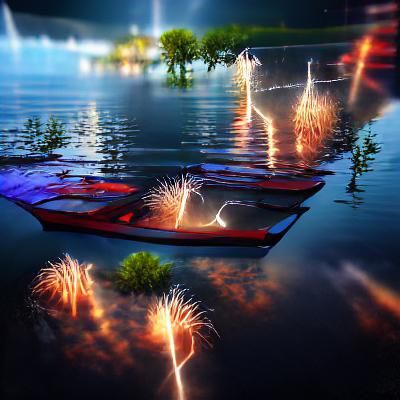 Fireworks Reflecting Over Calm Lake at Night
