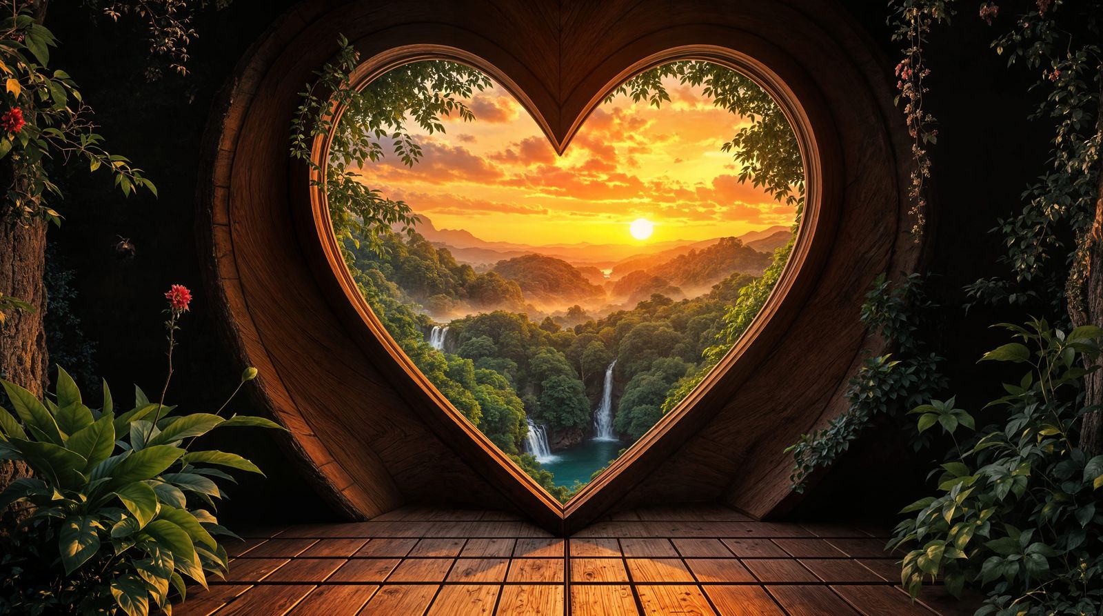 Treehouse Paradise with Heart-Shaped Window
