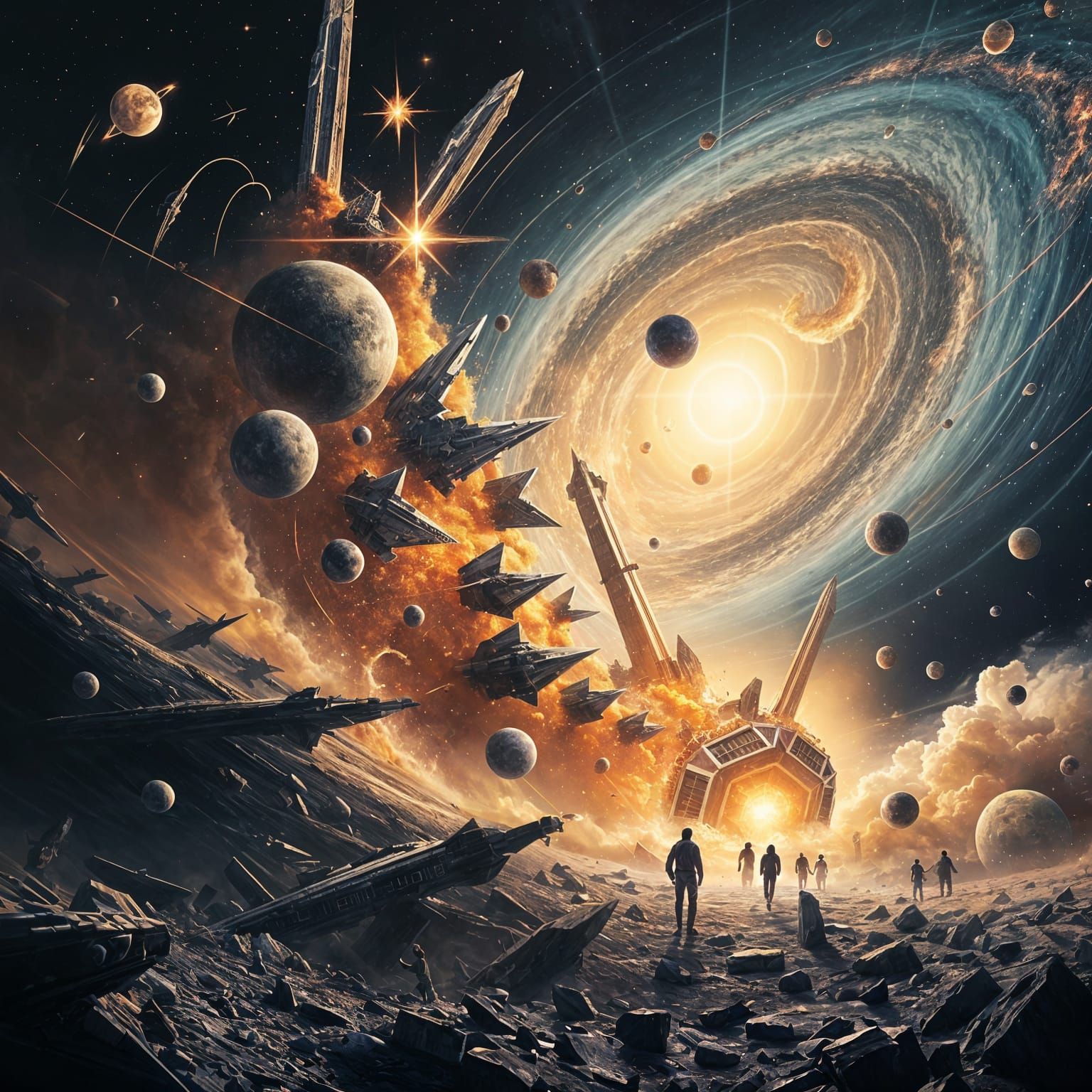 Cosmic Shards Unfurl Amidst Biomechanical Vortex