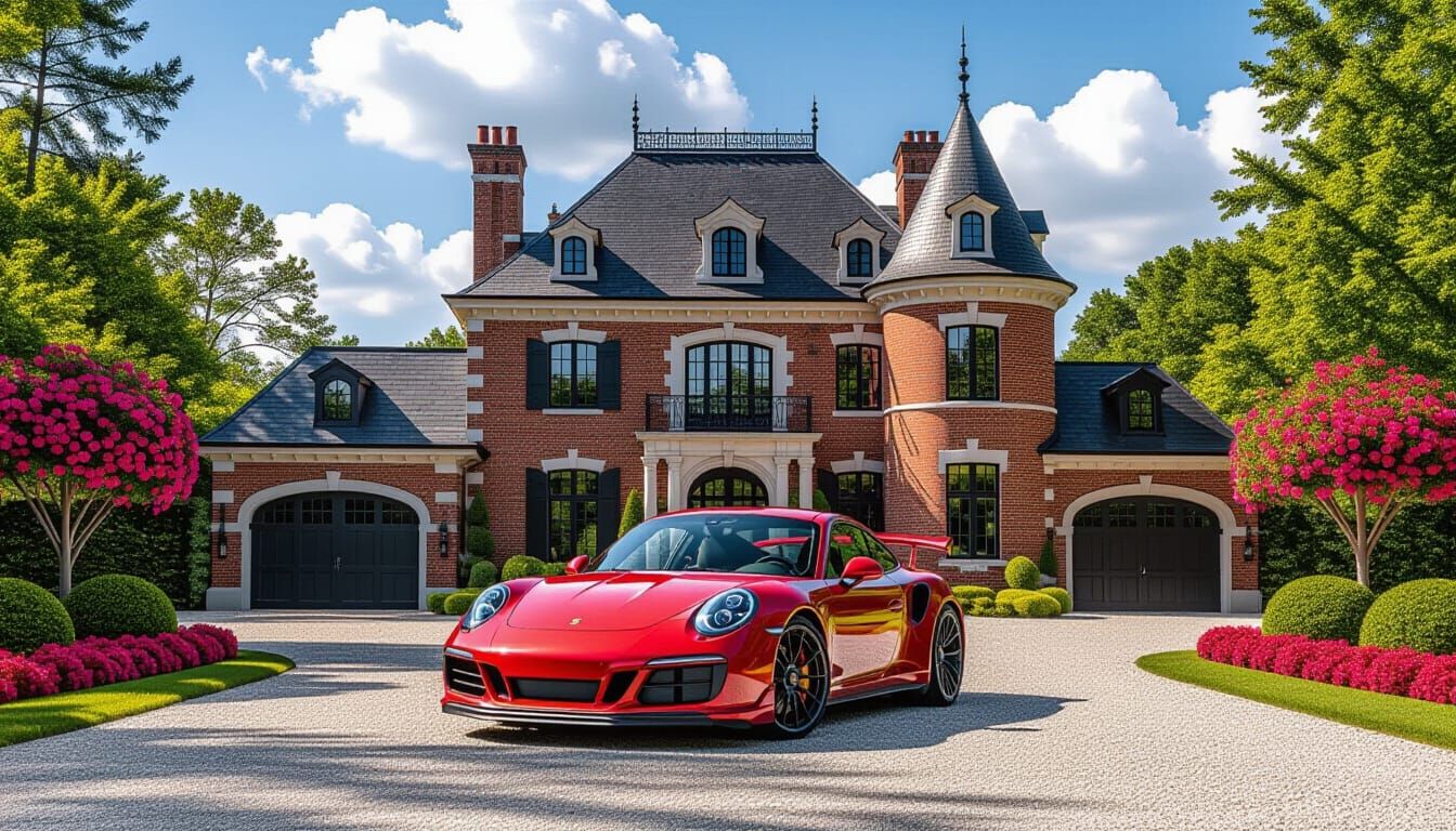 Victorian Chateau With Porsche 911 In Monet Style