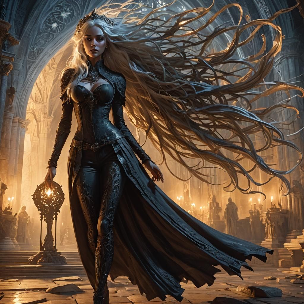 Gothic Girl in Cathedral: Dark Fantasy Art
