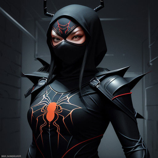 Ninja Spider Girl Ascends in Vibrant Digital Art