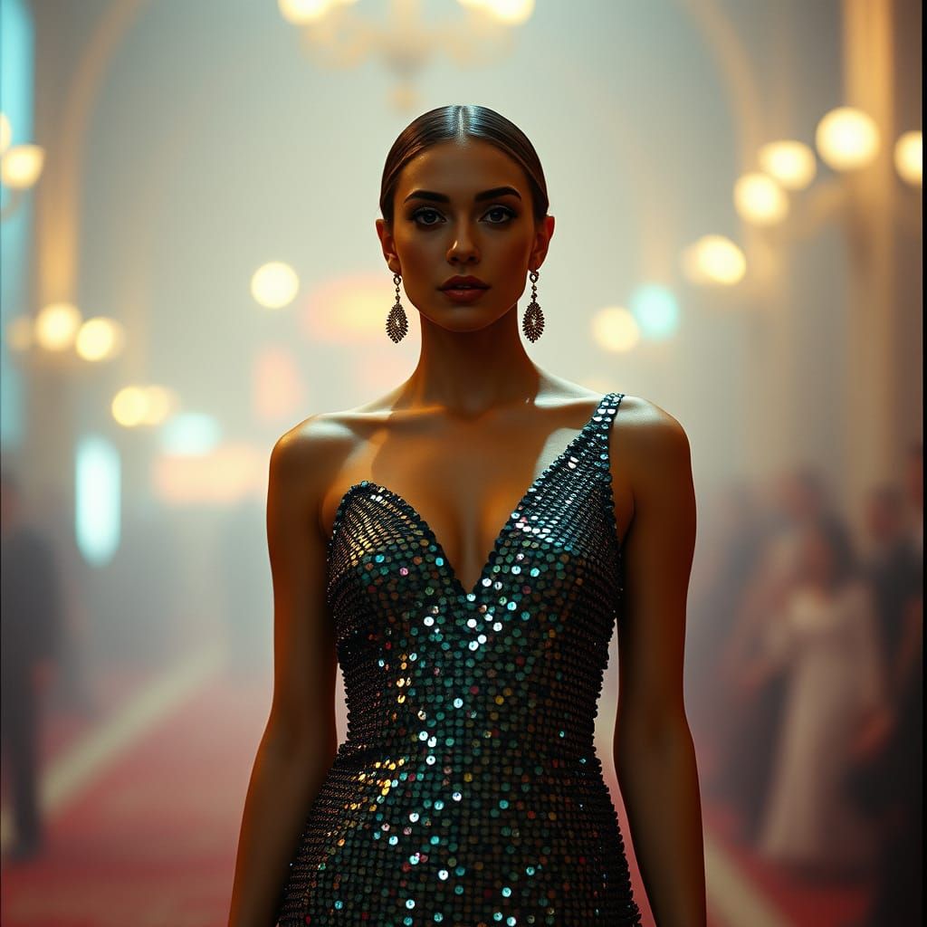 Glamorous Cinematic Sequin Dress in Epic Film Style