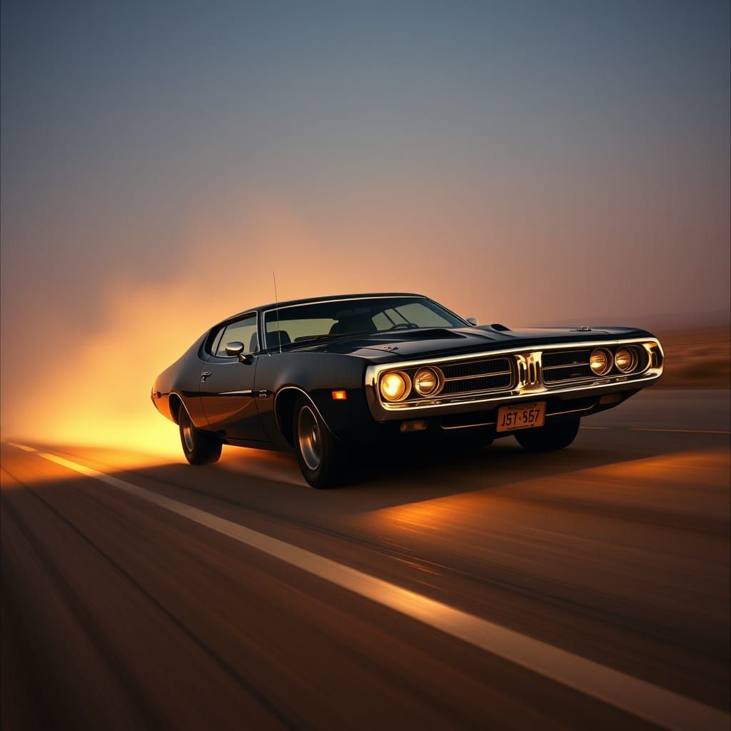 Sleek 1971 Dodge Charger R/T Speeds Down Deserted Highway
