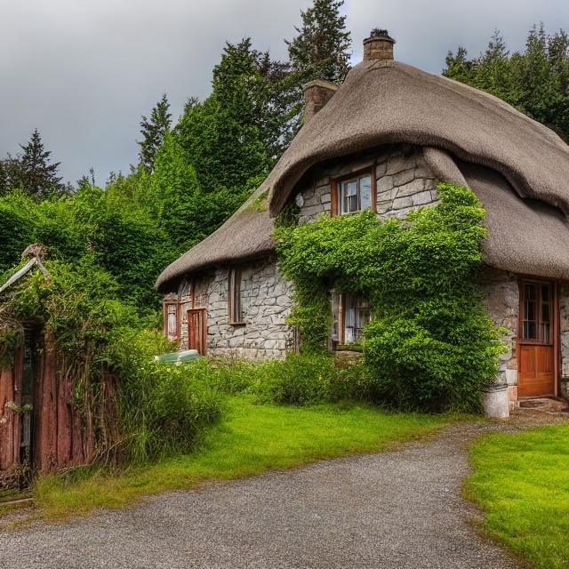 Charming Irish Cottage in Oil Painting Style