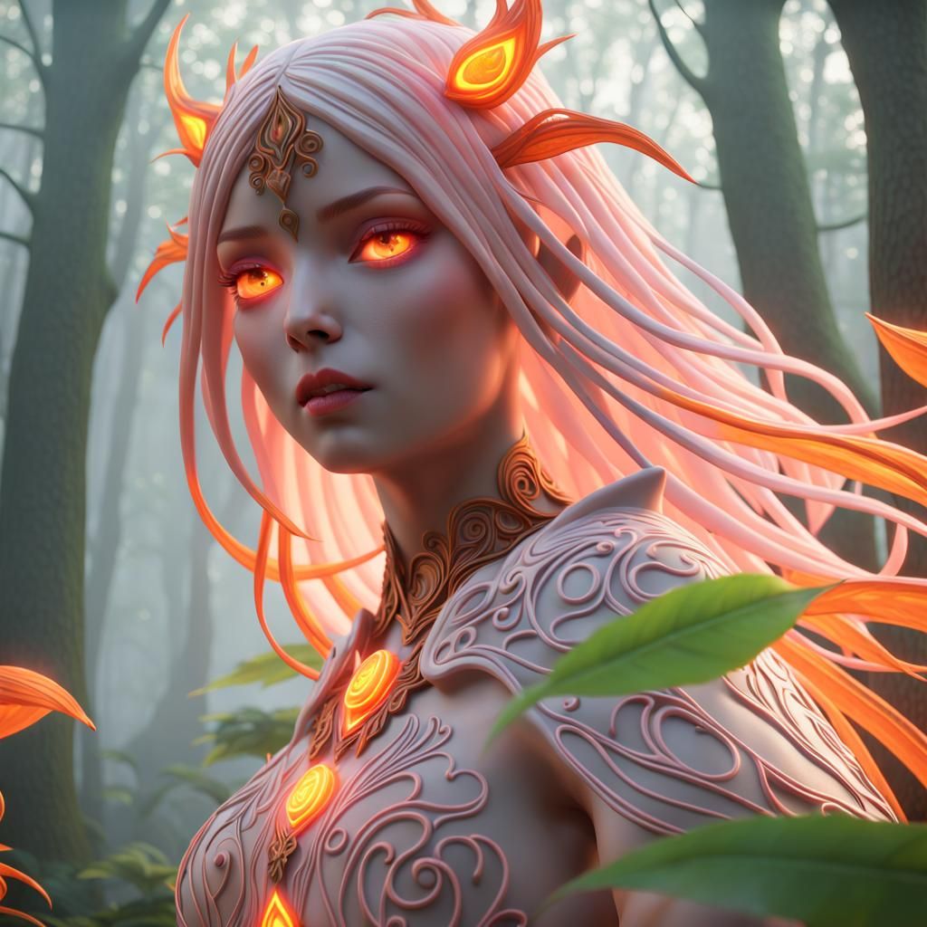 Ifrit Spellcaster in Ethereal Forest, 3D Anime Art