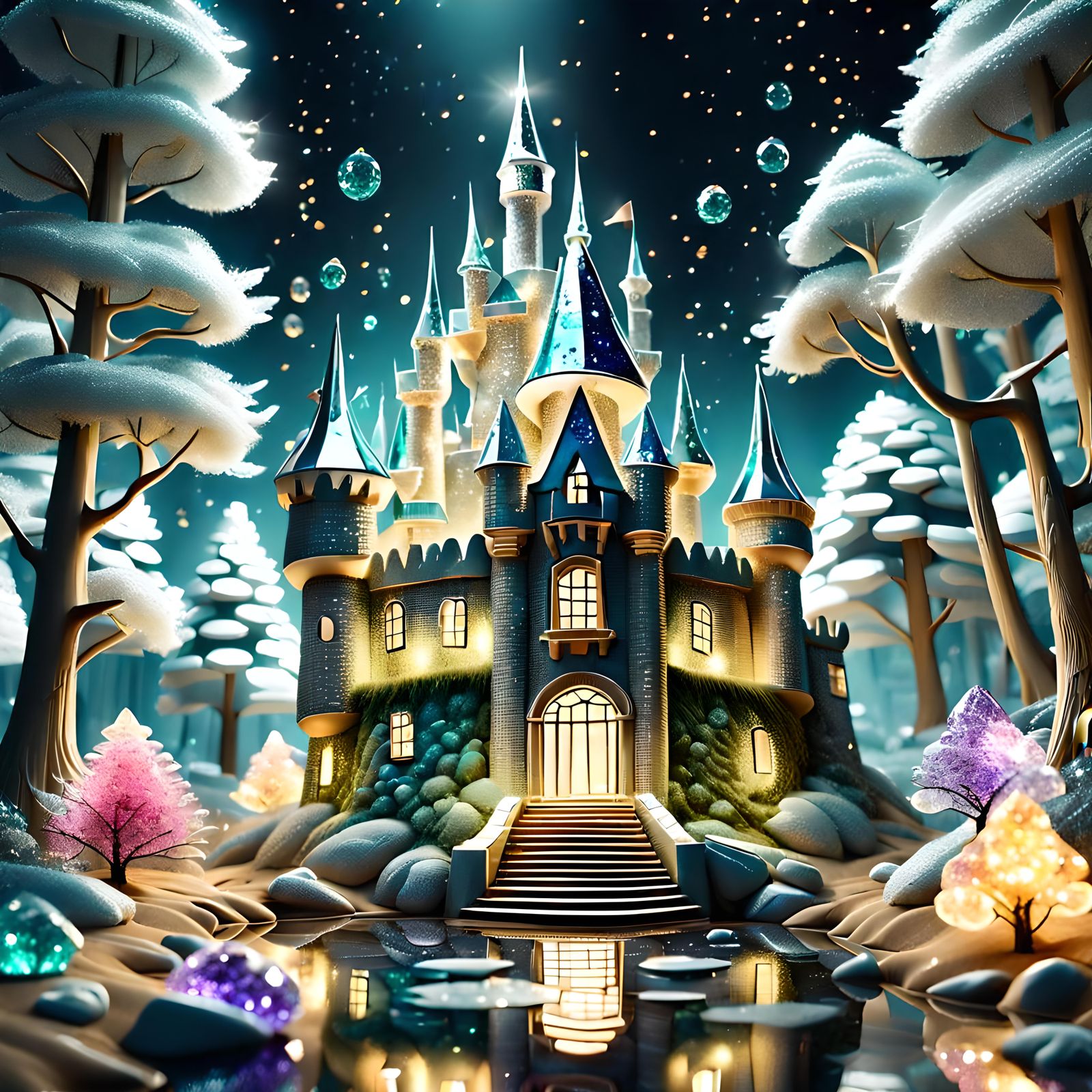 Magical Gemstone Castle in Sparkling Forest
