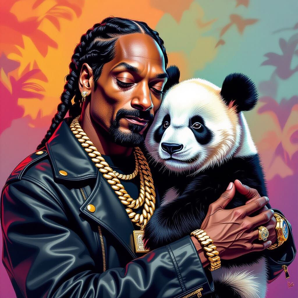 Snoop Dogg and Panda Portrait in Hyperrealism