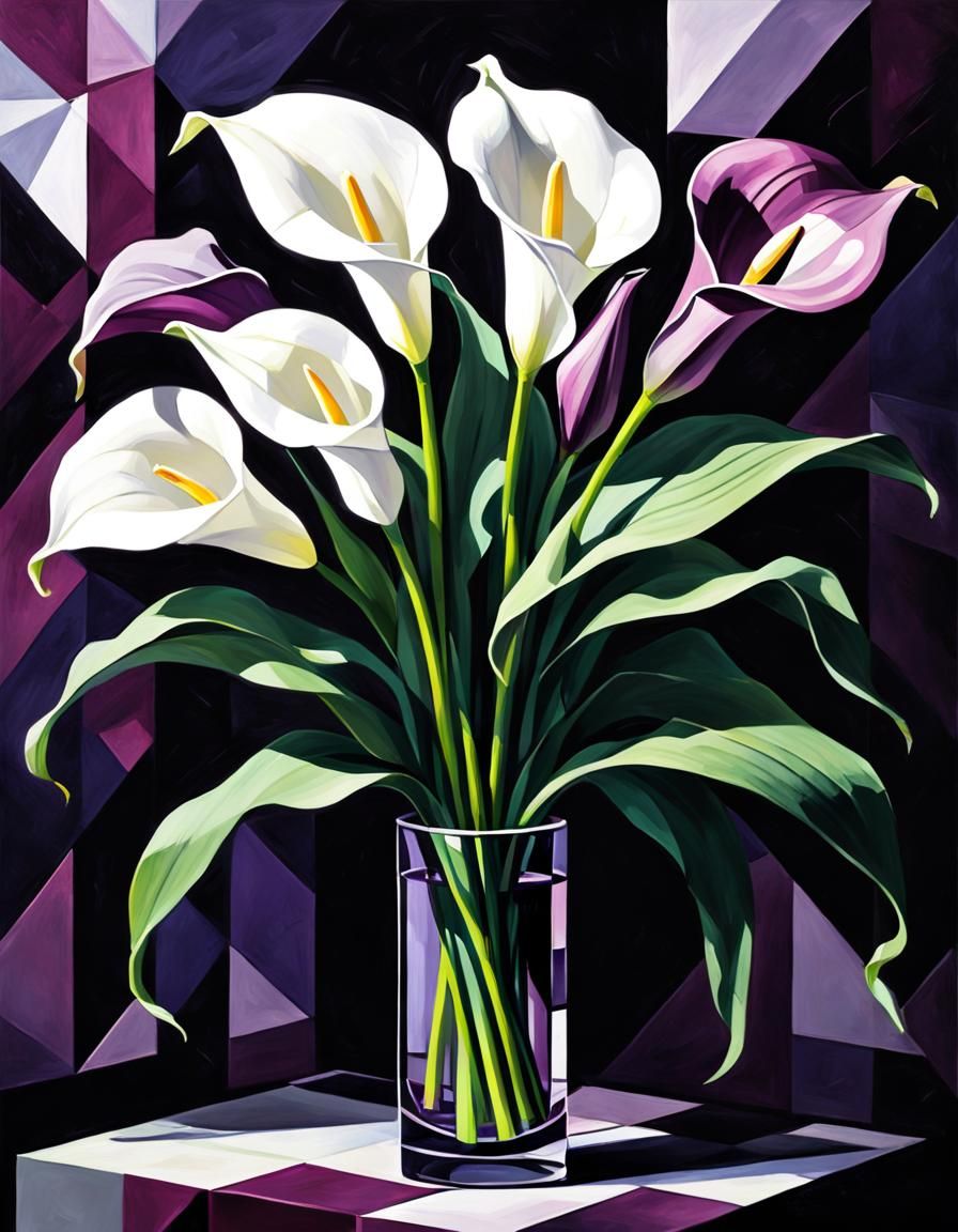 Calla Lilies Still Life in Cubist Style