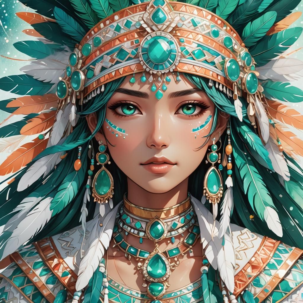 Vibrant Anime Portrait of Aztec Woman