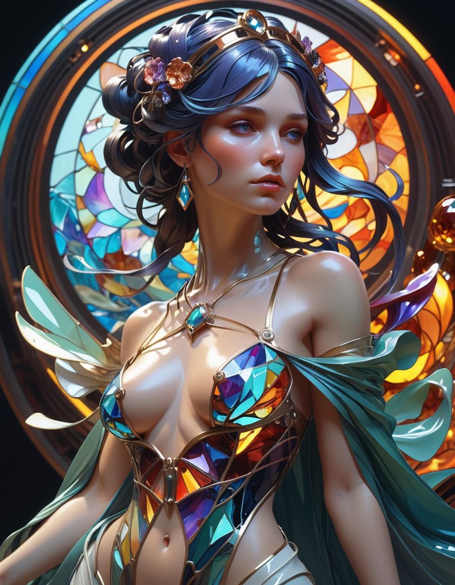 Enameled Glass Figure: Hyperdetailed Artstation Portrait