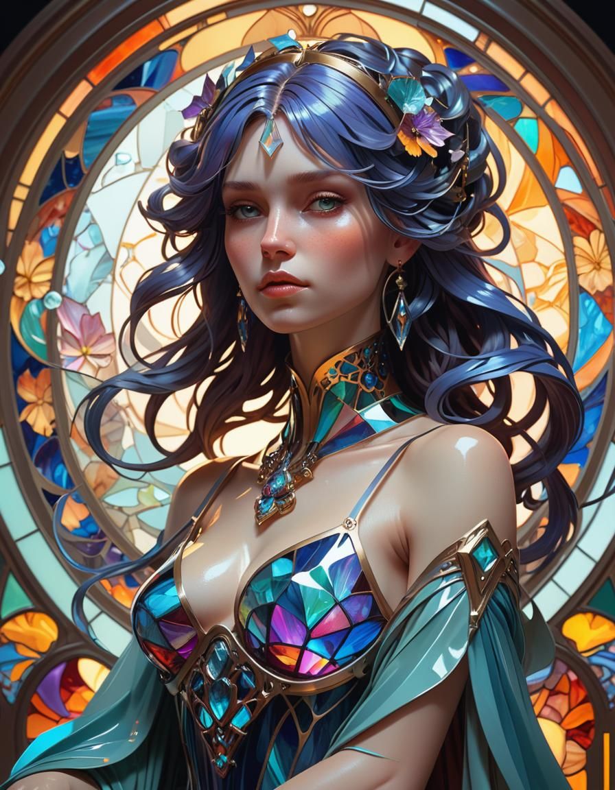 Enameled Glass Figure: Hyperdetailed Digital Art Portrait