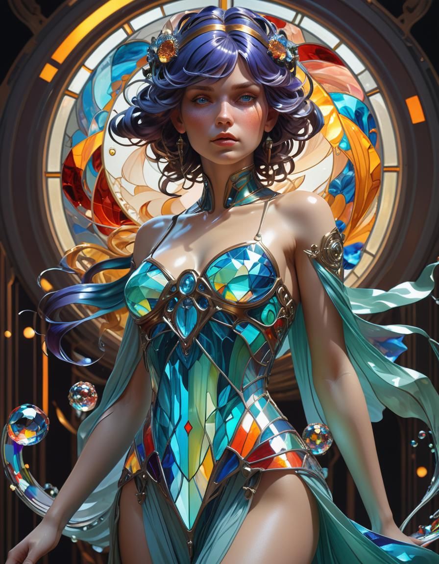 Enameled Glass Figure Portrait in Hyperdetailed Style