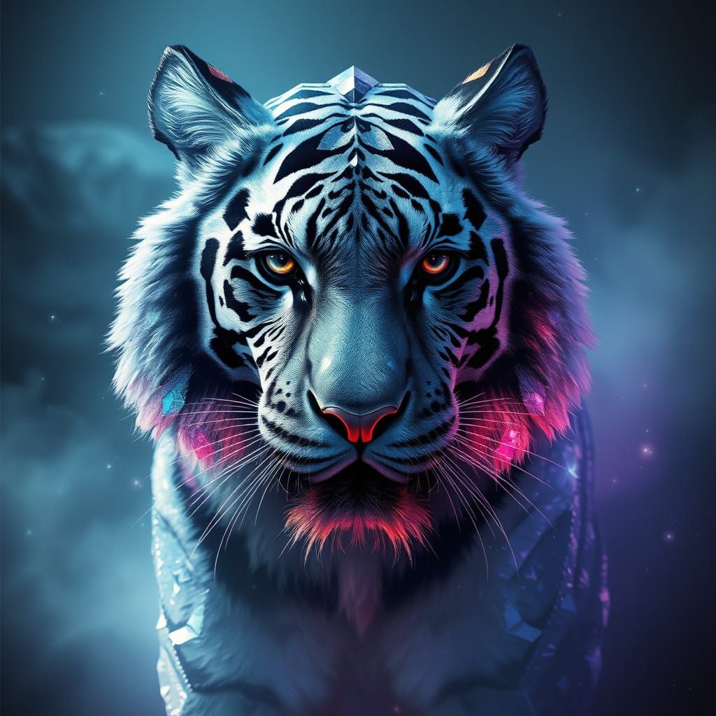 Hyper-Realistic Diamond Tiger in a Mystical Atmosphere