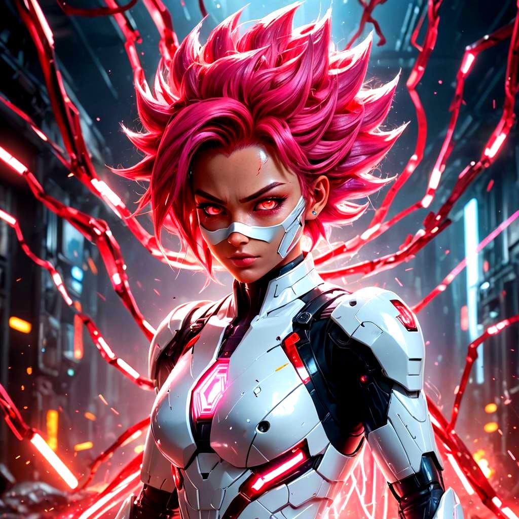 Young Superheroine in Cybernetic Suit, Detailed Matte Painti...