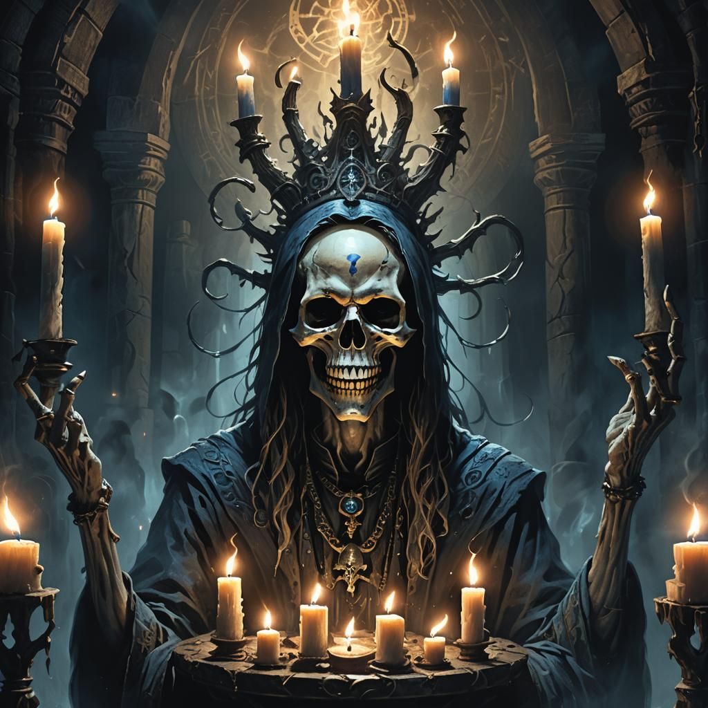 Ethereal Demilich Warlock Surrounded by Mystical Energy