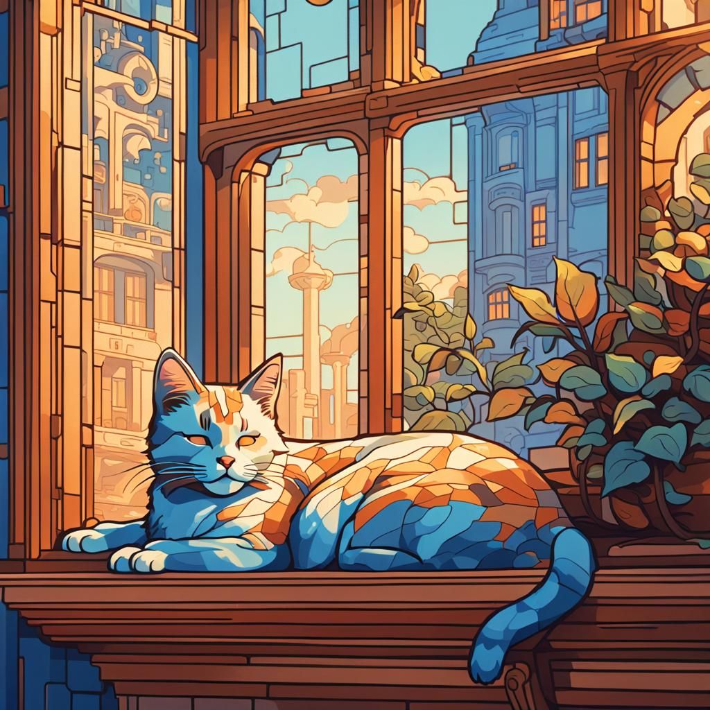 Retro Pixel Art: Cat on Windowsill with Bluebird