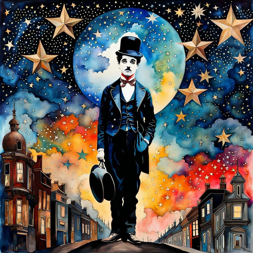 Charlie Chaplin Double Exposure in Mixed Media Collage