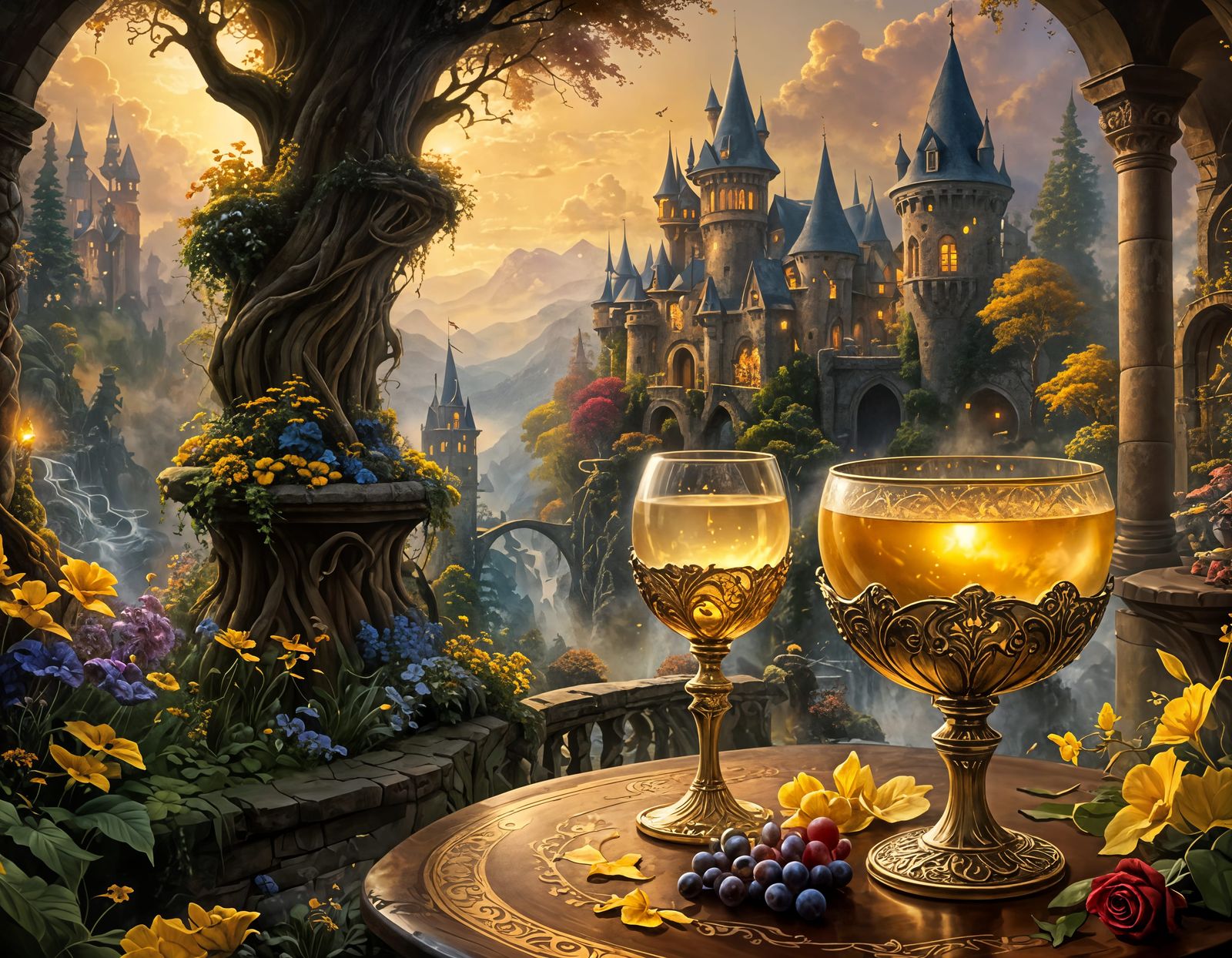 Magical Fairytale Goblet in Moonlit Forest Glade