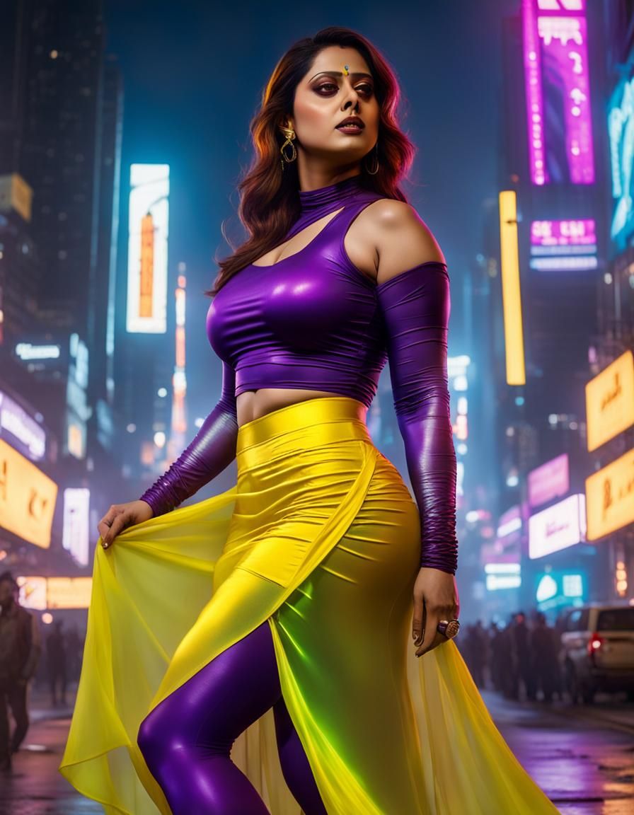 Cyberpunk Indian Woman with Transparent Skirt