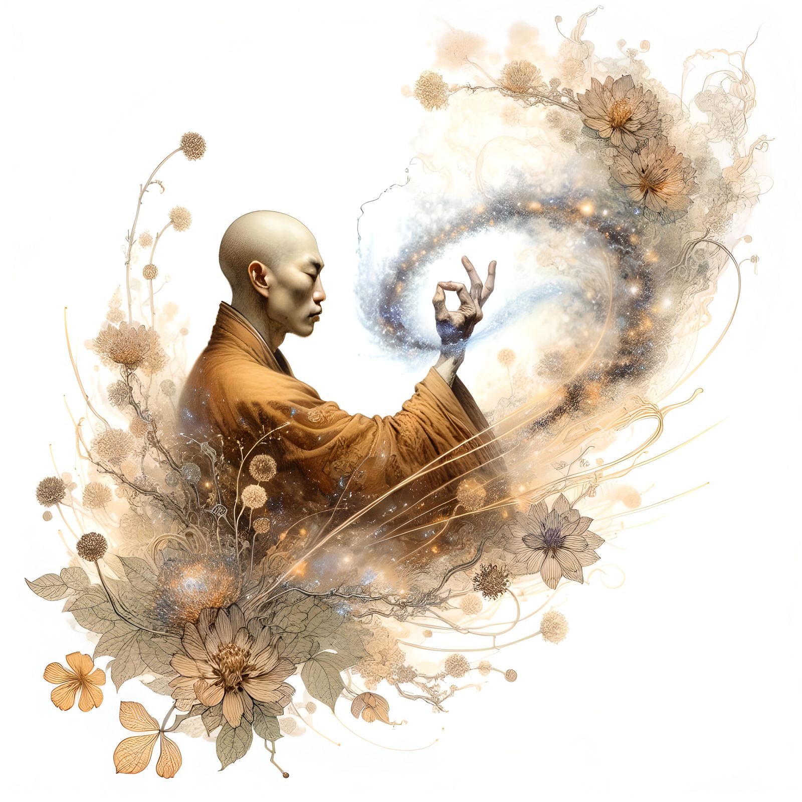 South Asian Monk Air-Bending in Pastel Digital Art