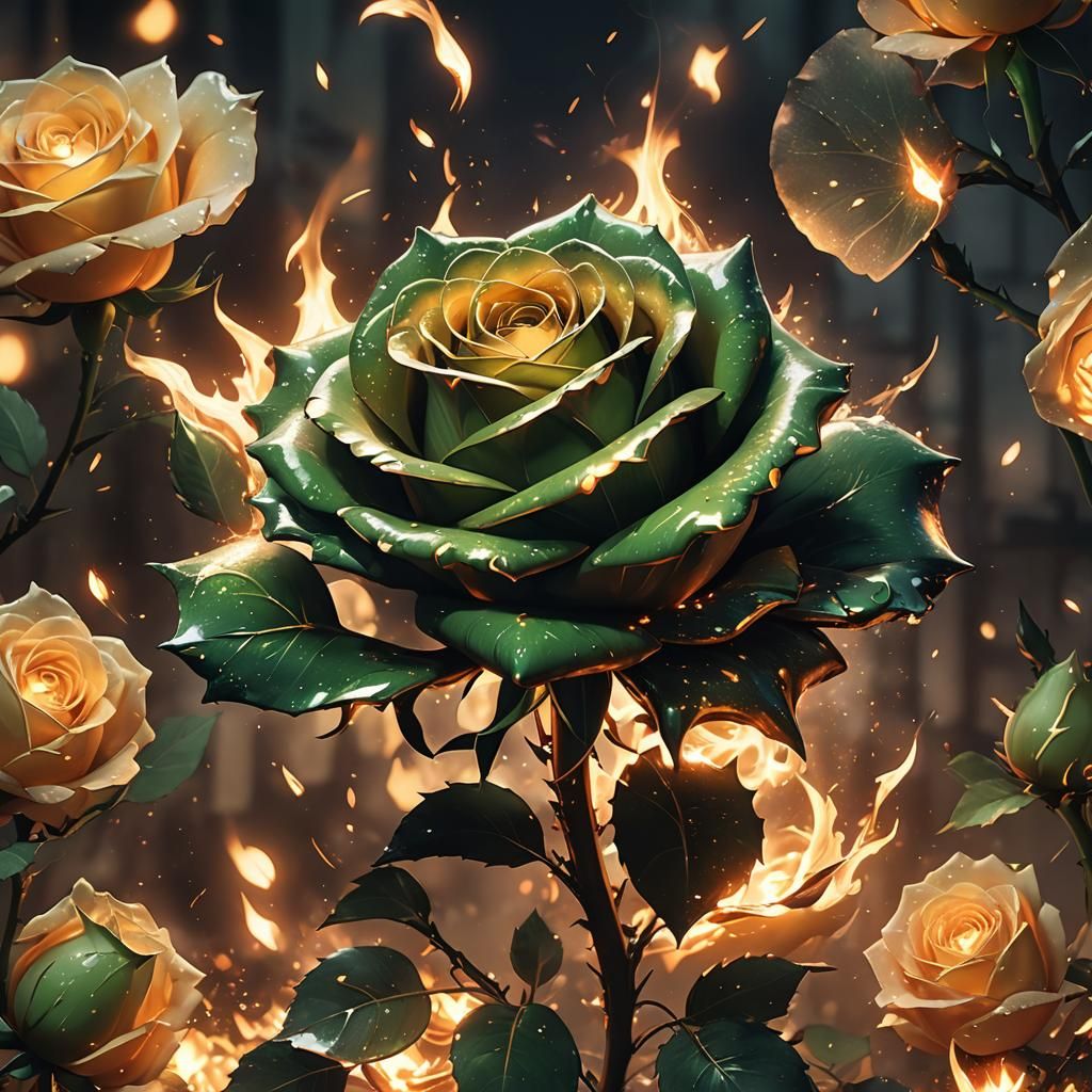 Burning Rose in Anime-Style 3D Art