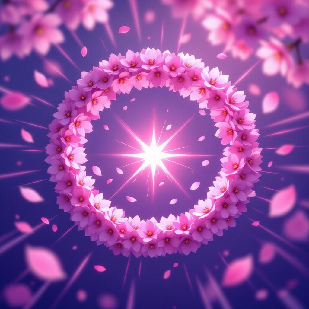 Anime Circle With Swirling Cherry Blossoms In 3D Style