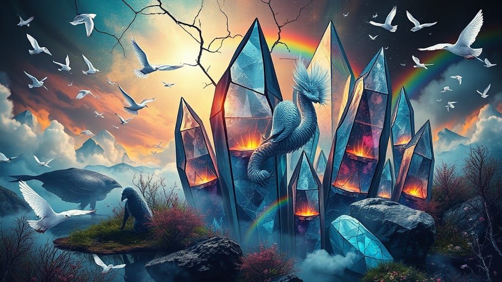 Surreal Dreamlike Collage with Mythical Creatures