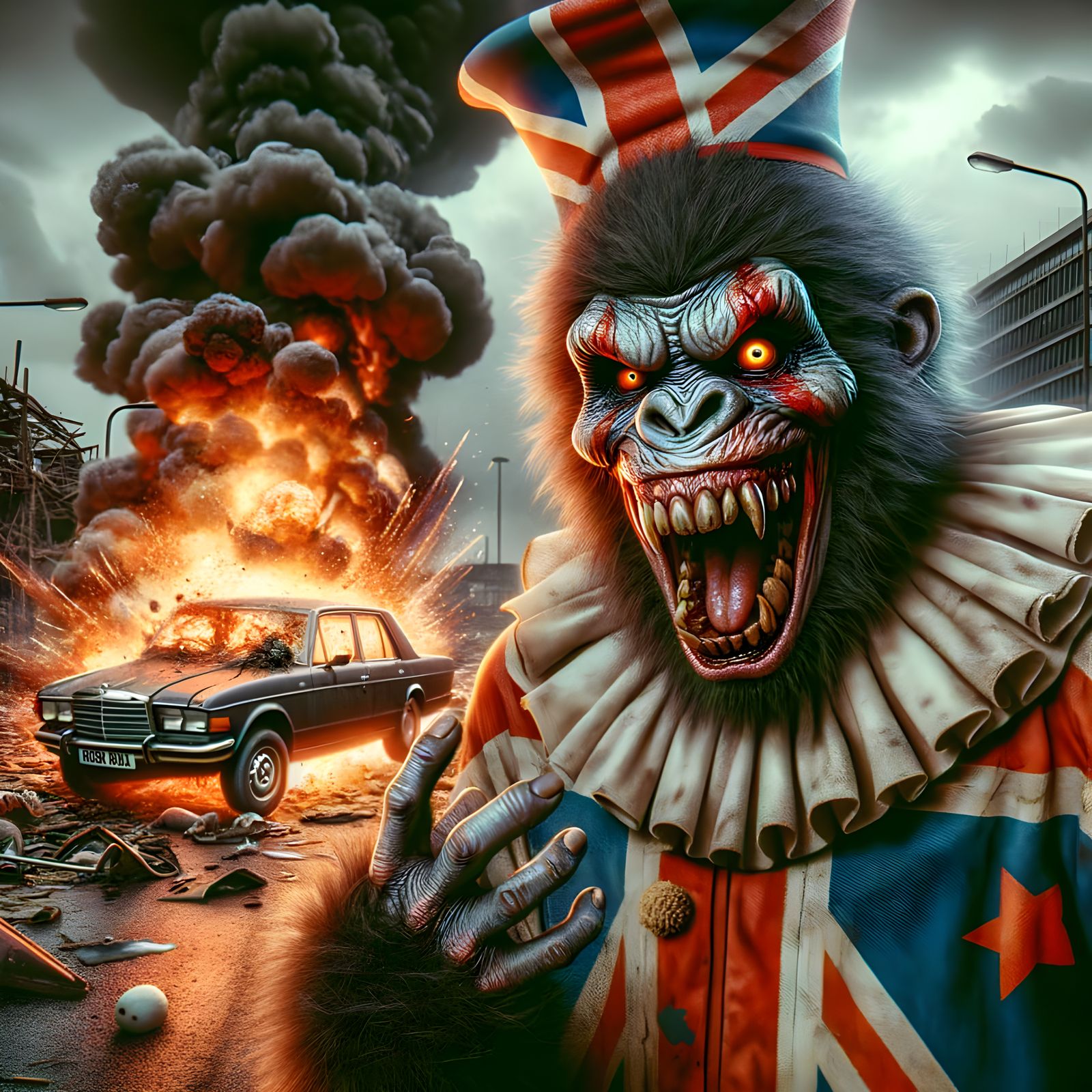 Zombie Gorilla Clown in Union Jack Costume