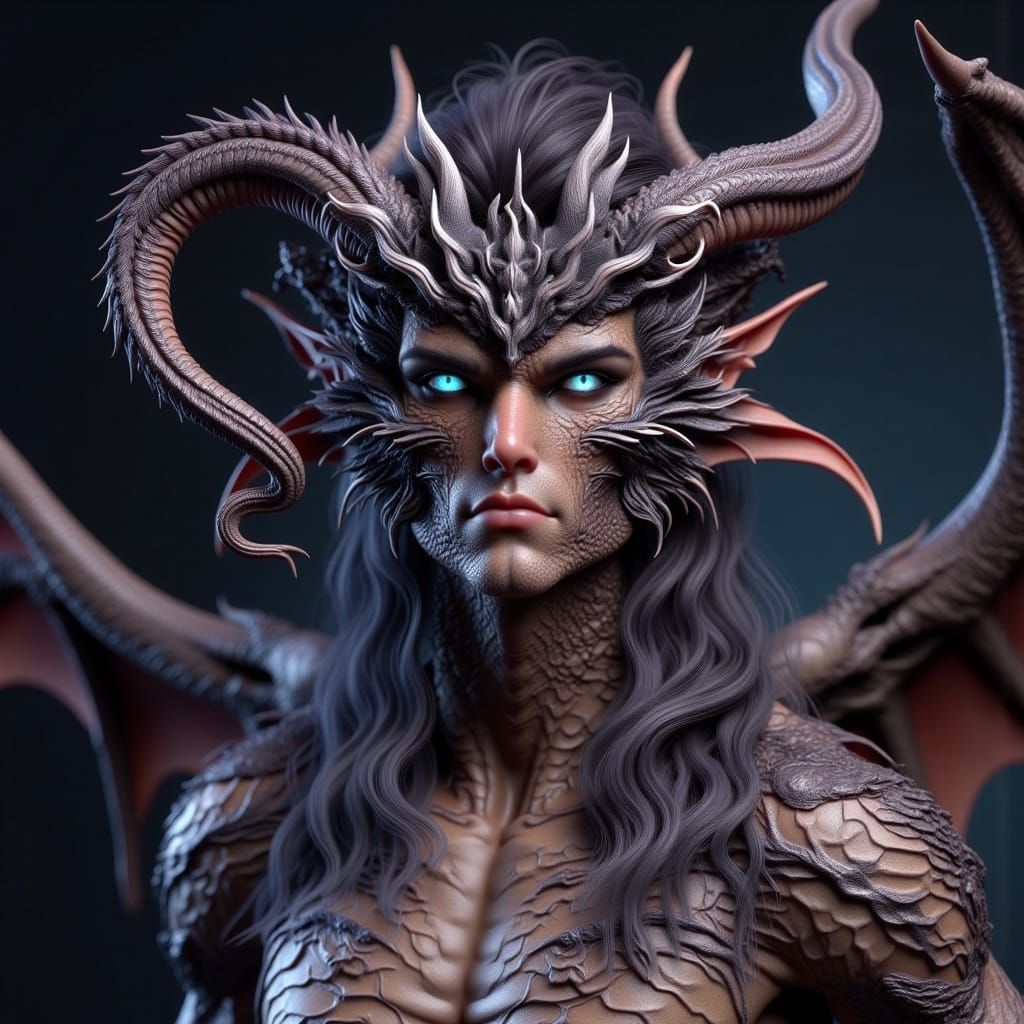 Dragon-Human Hybrid with Reptilian Features and Glowing Eyes