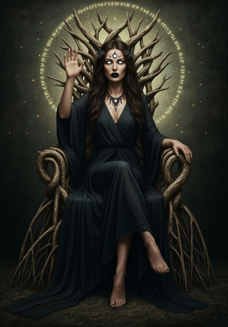 Mystical Woman with Three Eyes Blessing Observers