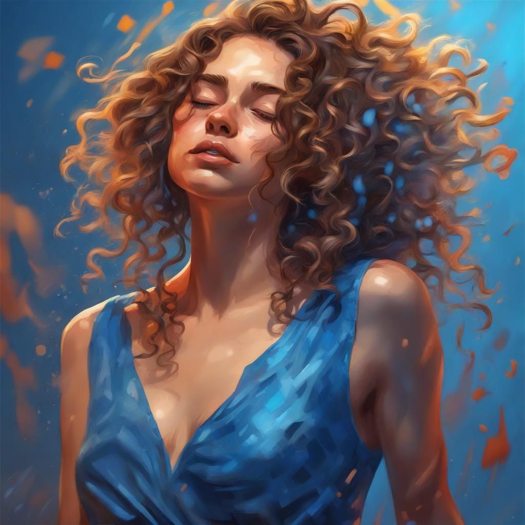 Hyperrealistic Portrait of Woman in Blue Dress