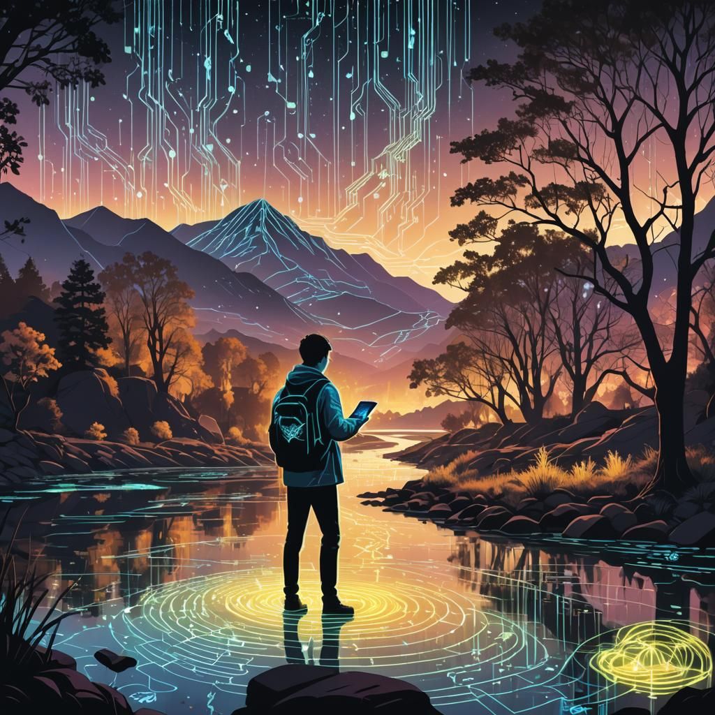 Binary River: A Cyberpunk Data Stream Landscape