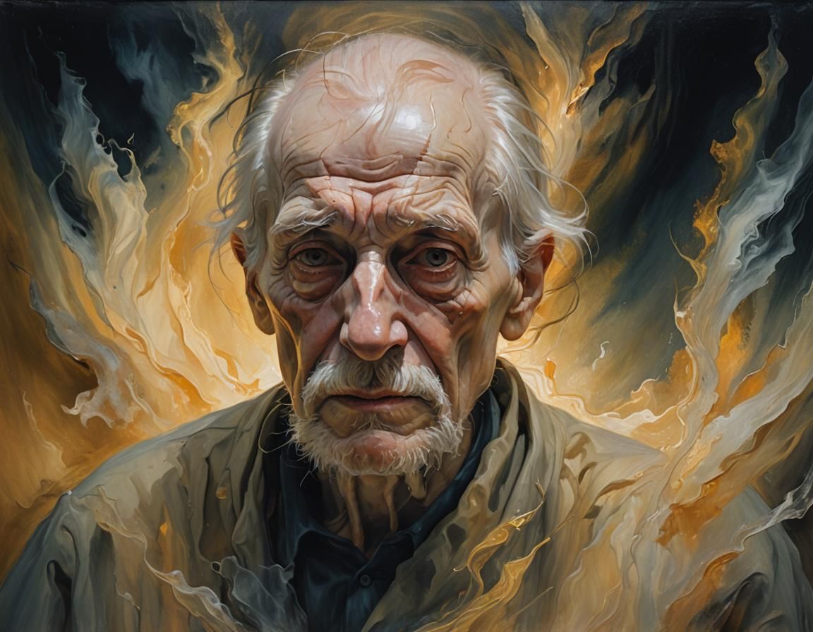 Surreal Portrait of Old Man in Oil Paint