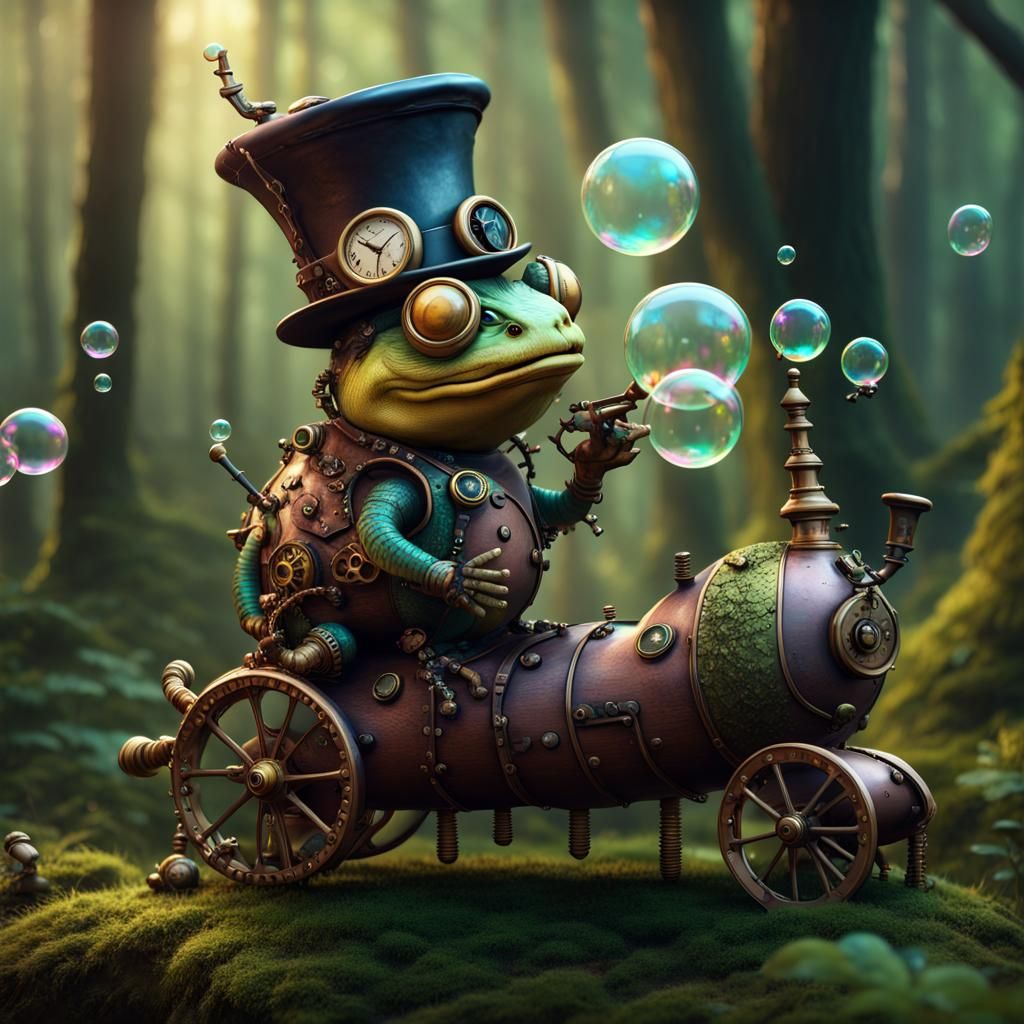 Steampunk - Frog riding a caterpillar
