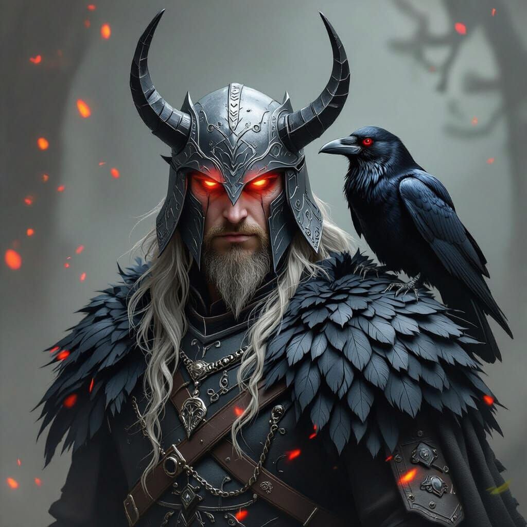 Odin's Raven Hugin with Glowing Red Eyes