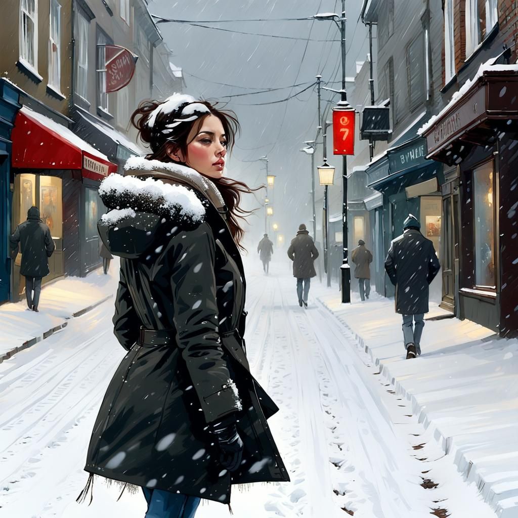 Brunette in Snowstorm Speedpaint Fine Art