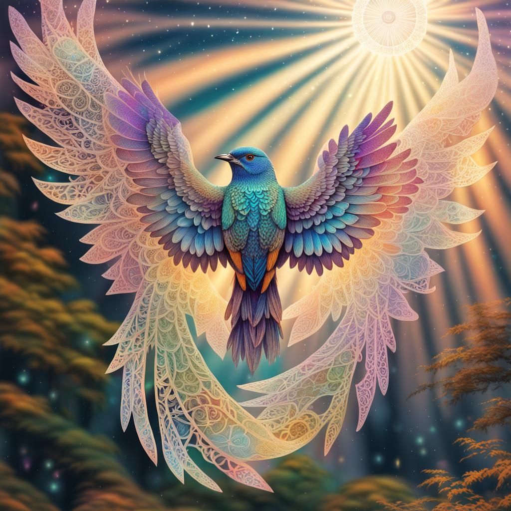 Lace Wing Birds: Holographic Astral Cosmic Illustration