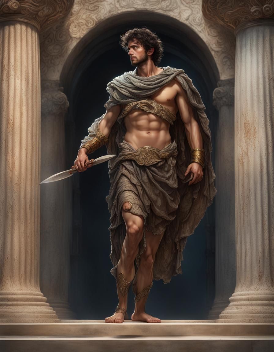 Hyperrealistic Perseus in Chiton with Dramatic Lighting