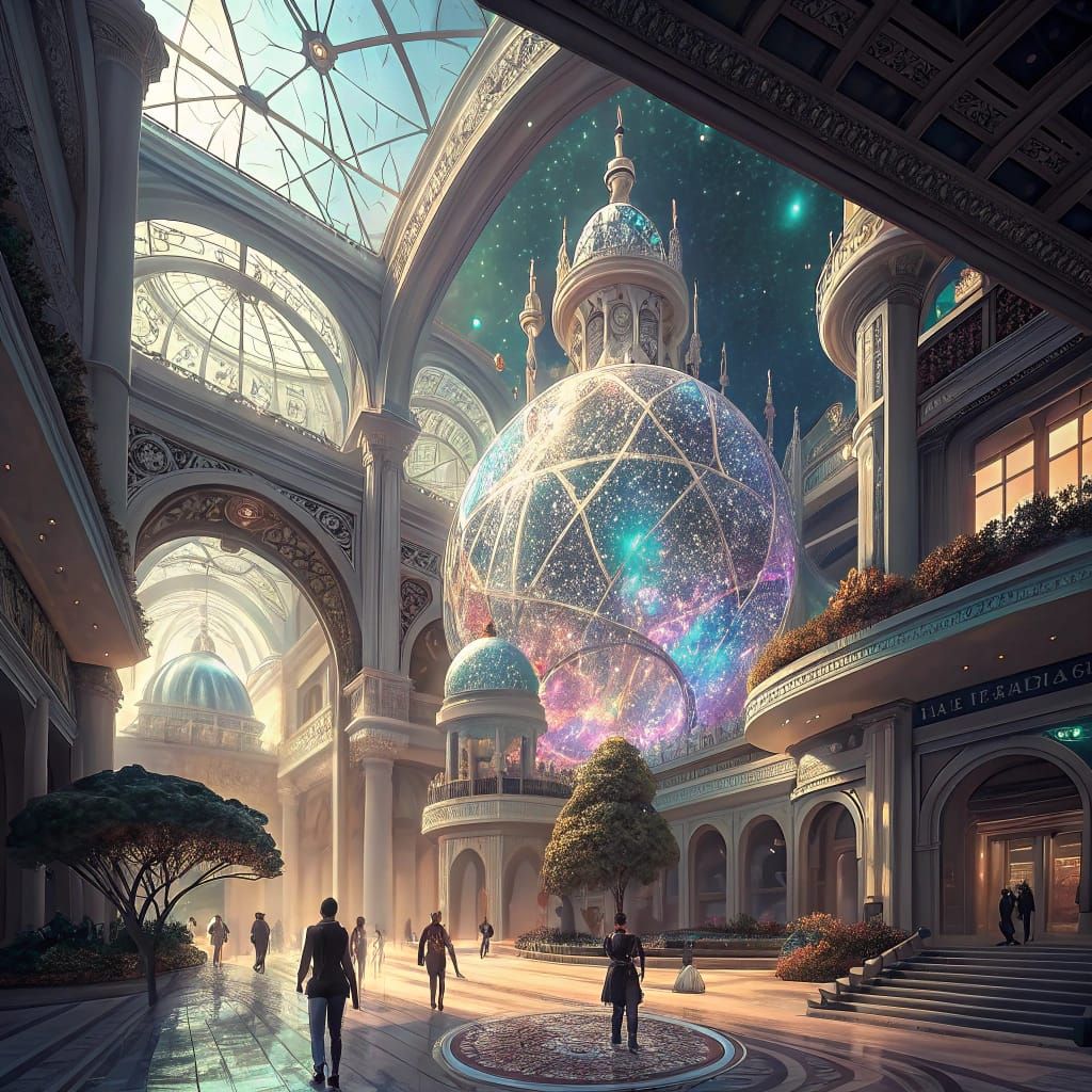 Shimmering Quantum Castle Atrium in Futuristic, Dreamlike St...