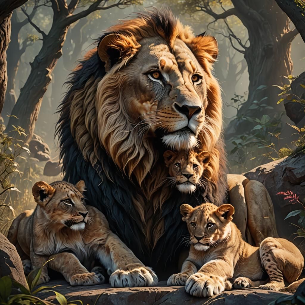 Lioness and Cubs: Detailed Matte Painting
