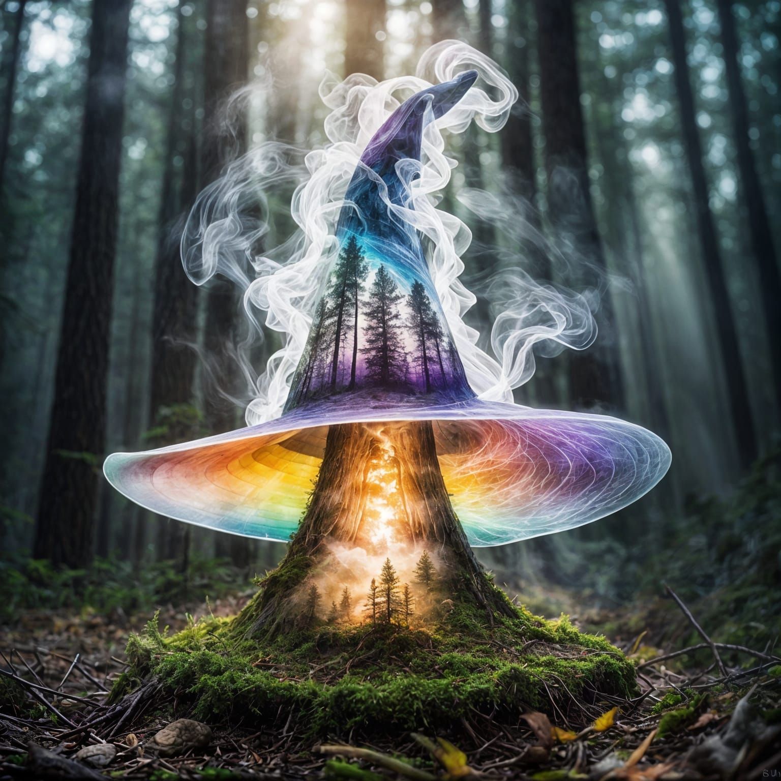 Magical Rainbow Witch Hat with Forest Fairies